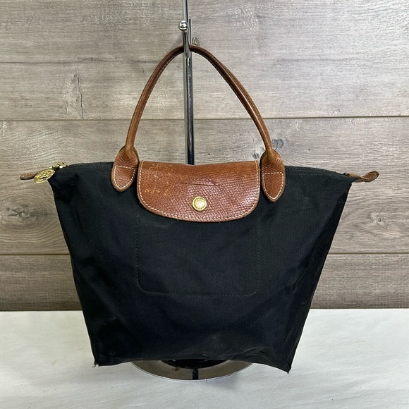 Longchamp Handbags - LONGCHAMP Le Preage Original Handbag - Black Brown Nylon Leather Women